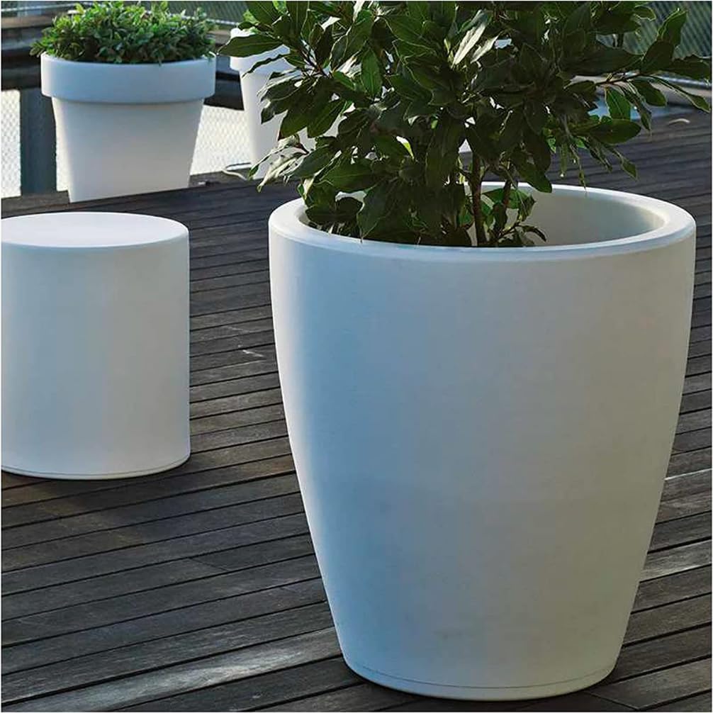 Elly Décor 12'' Large Round Plastic Planter with Drainage – Lightweight Indoor and Outdoor Pot, 12x12x7'', White