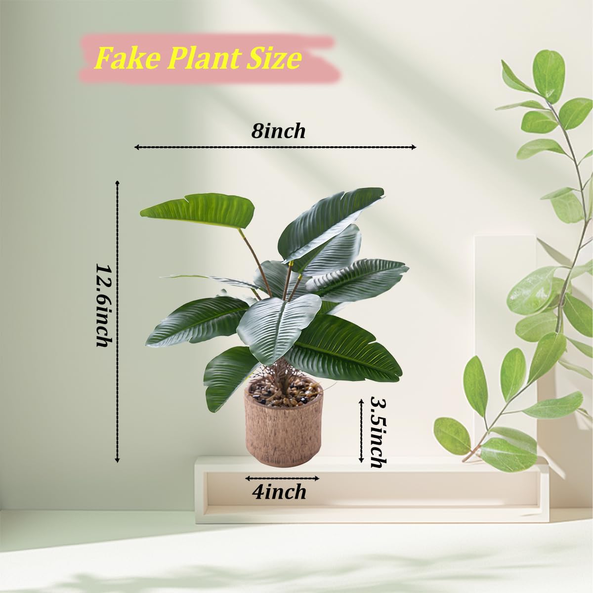 Giftale 12.6'' Artificial Bird of Paradise Plant in Brown Ceramic Planter – Small Faux Indoor Plant for Desk, Office, House, or Bathroom Decor