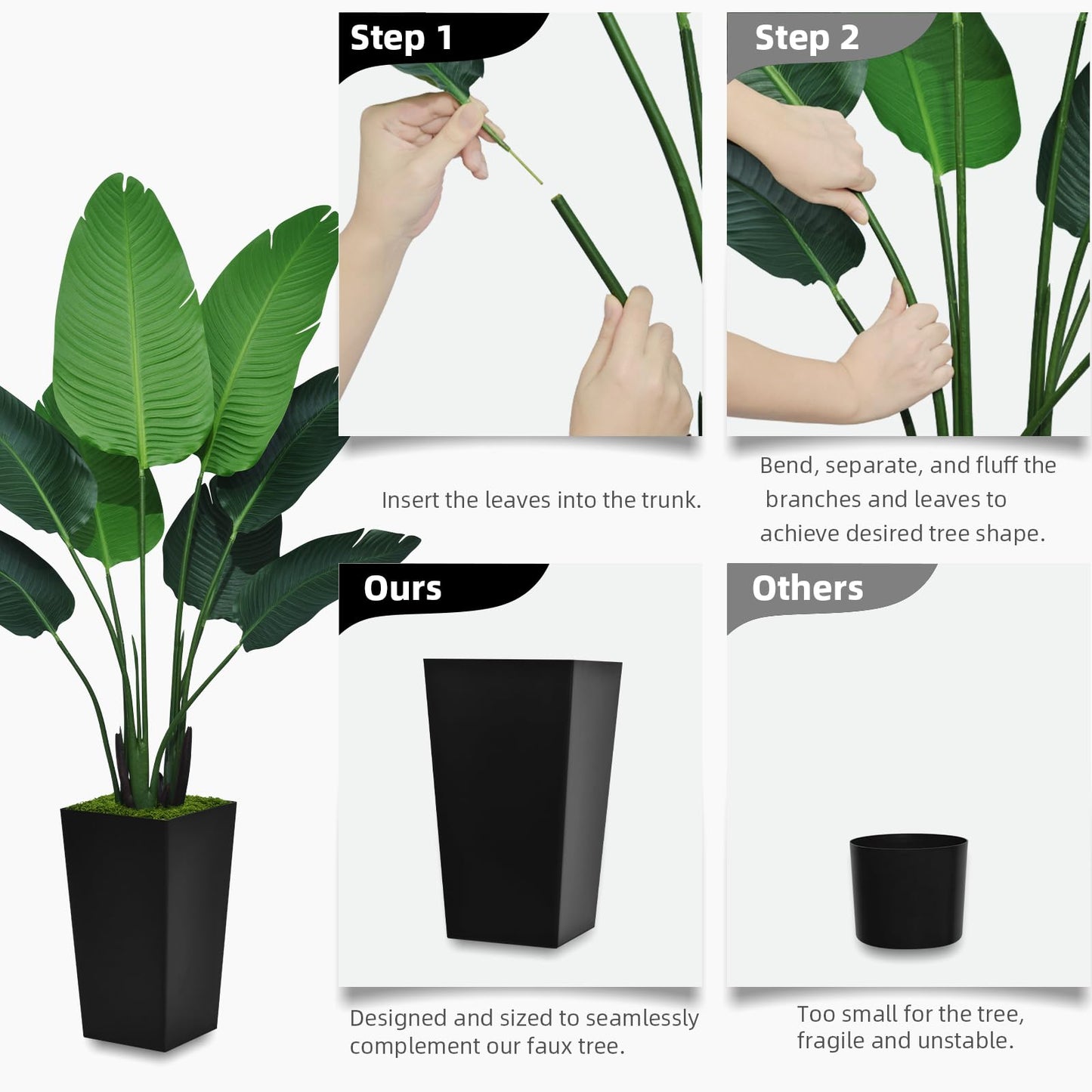 ASTIDY 5ft Artificial Bird of Paradise Plant – Faux Tropical Palm Tree with White Tall Planter for Indoor Home and Office Decor