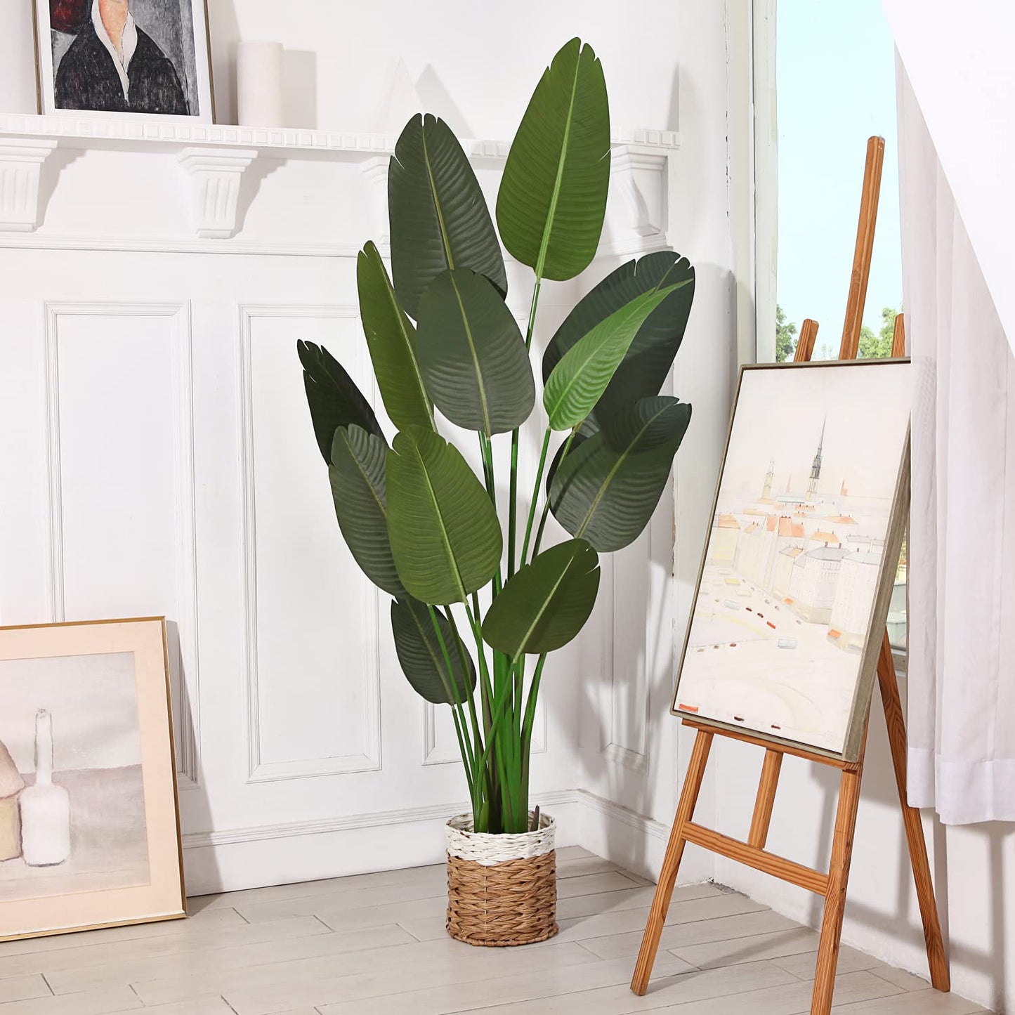 Fopamtri 6ft Artificial Bird of Paradise Plant – Faux Palm Tree with 13 Trunks in Pot for Indoor and Outdoor Home or Office Decor