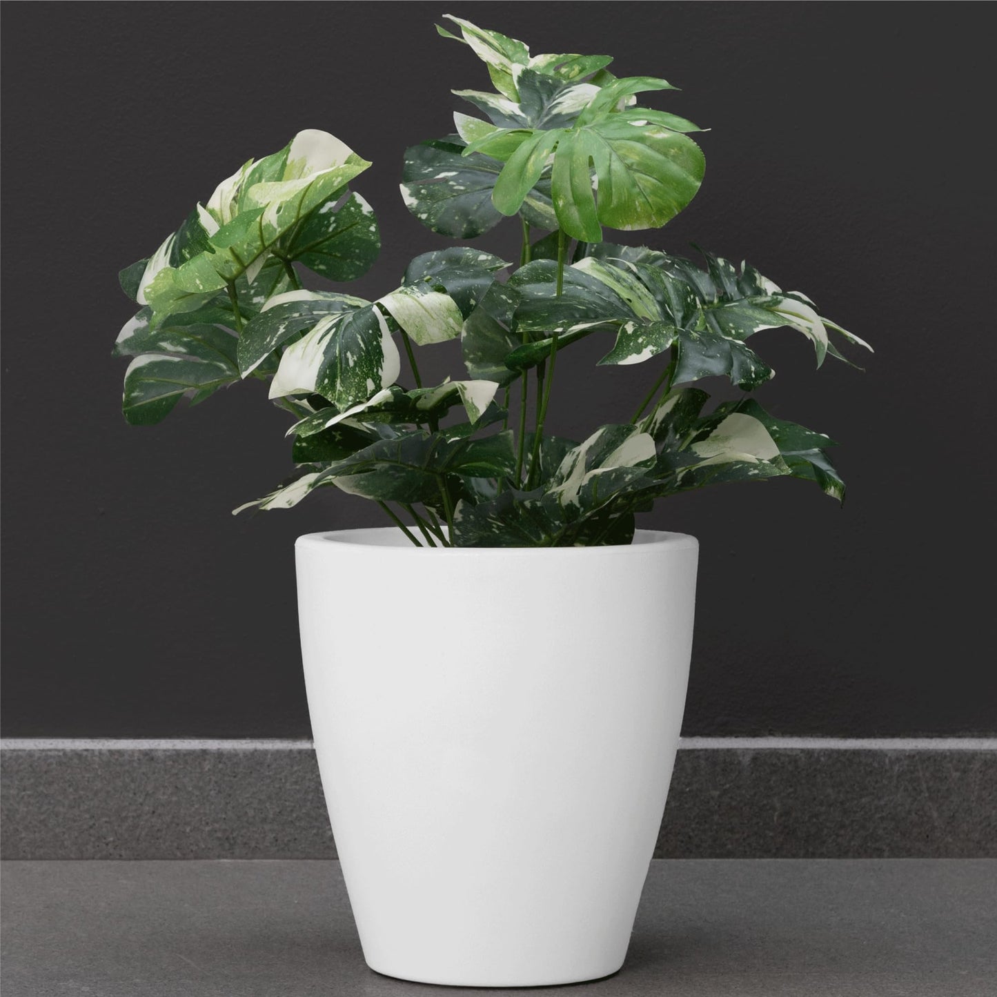 Elly Décor 12'' Large Round Plastic Planter with Drainage – Lightweight Indoor and Outdoor Pot, 12x12x7'', White