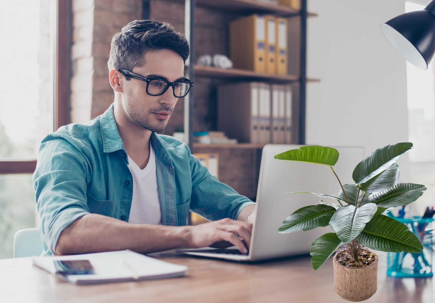 Giftale 12.6'' Artificial Bird of Paradise Plant in Brown Ceramic Planter – Small Faux Indoor Plant for Desk, Office, House, or Bathroom Decor