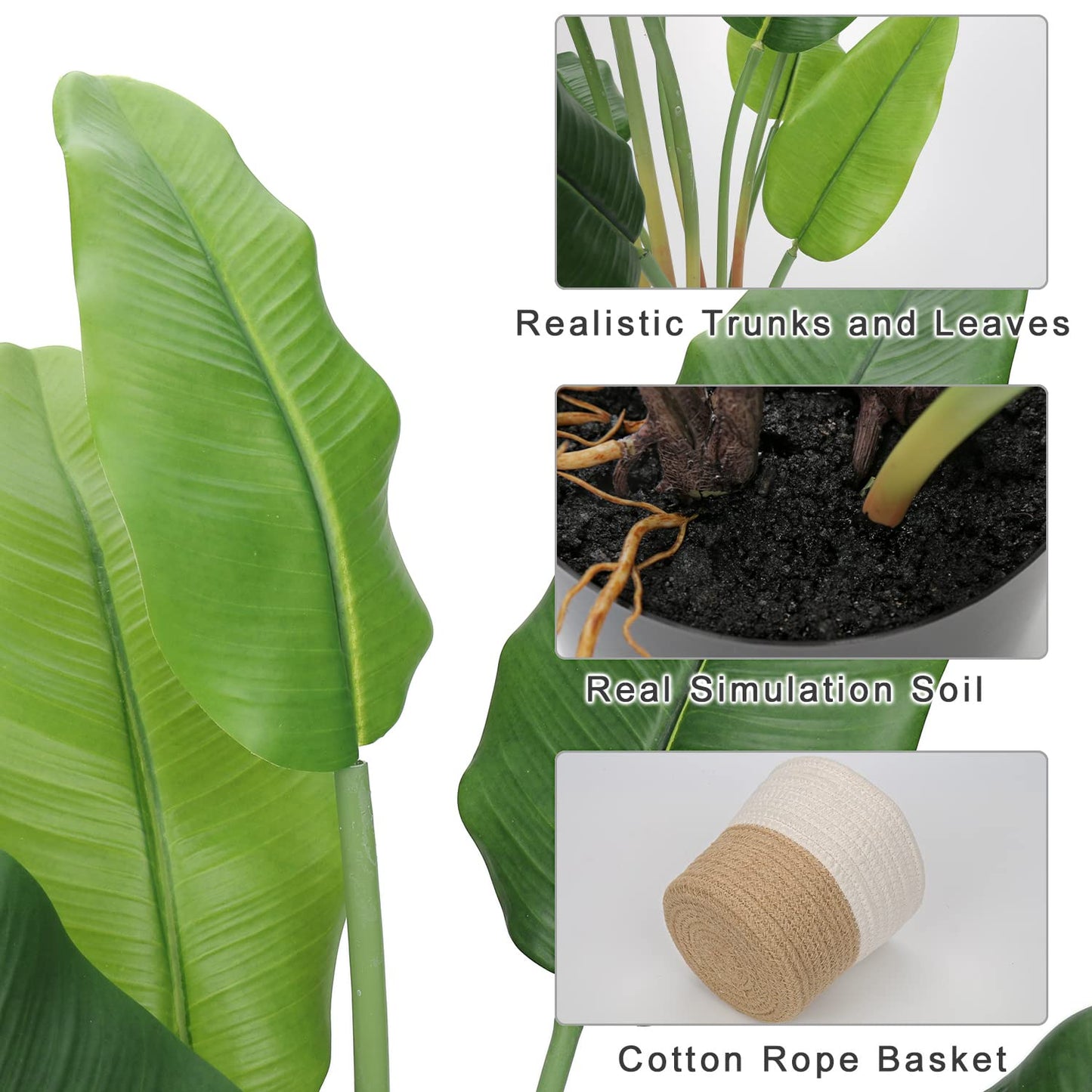 Hollyone 2-Pack 30'' Artificial Bird of Paradise Plants in Pots – Faux Tropical Palm with Banana Leaves for Indoor and Outdoor Home or Garden Decor