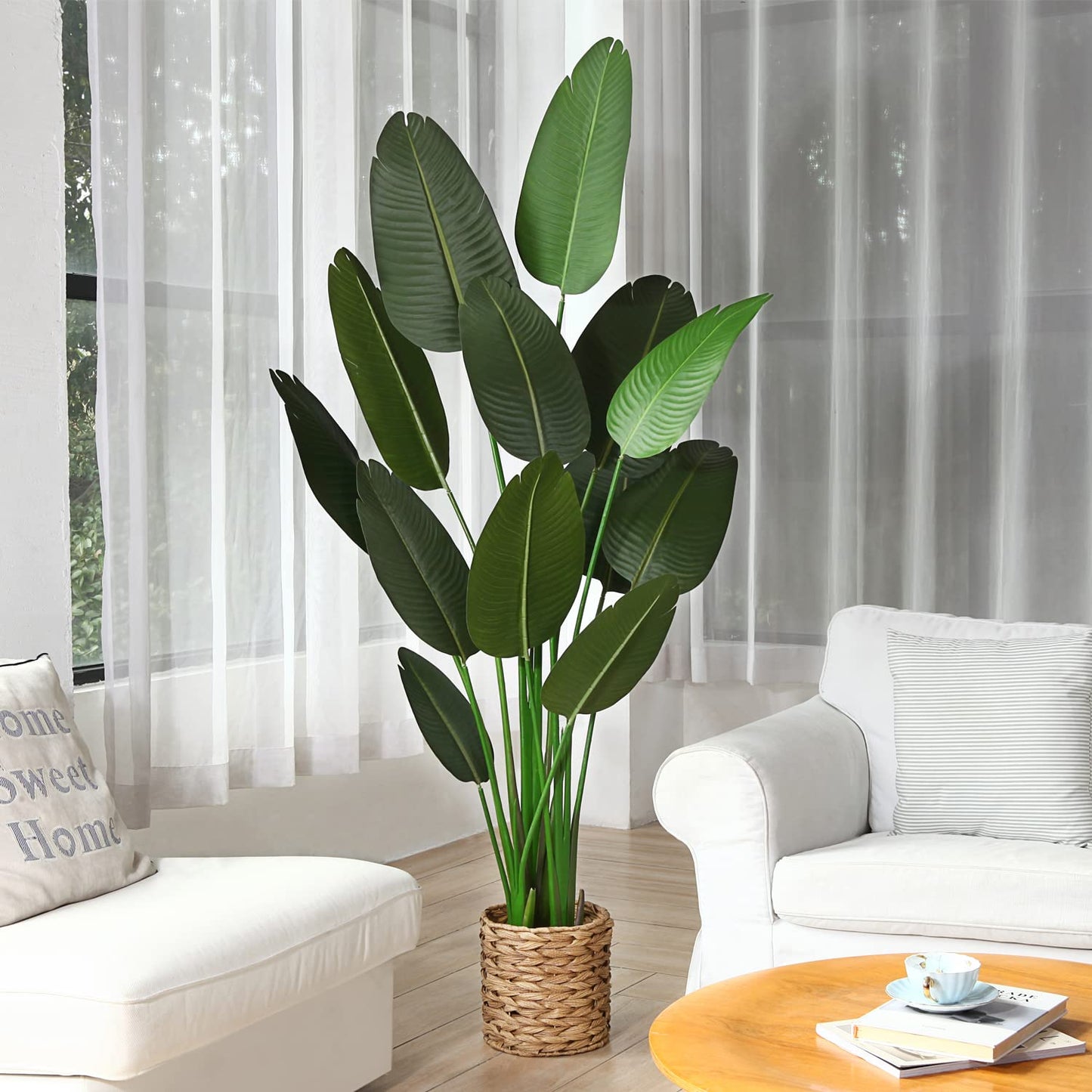 Fopamtri 6ft Artificial Bird of Paradise Plant – Faux Palm Tree with 13 Trunks in Pot for Indoor and Outdoor Home or Office Decor