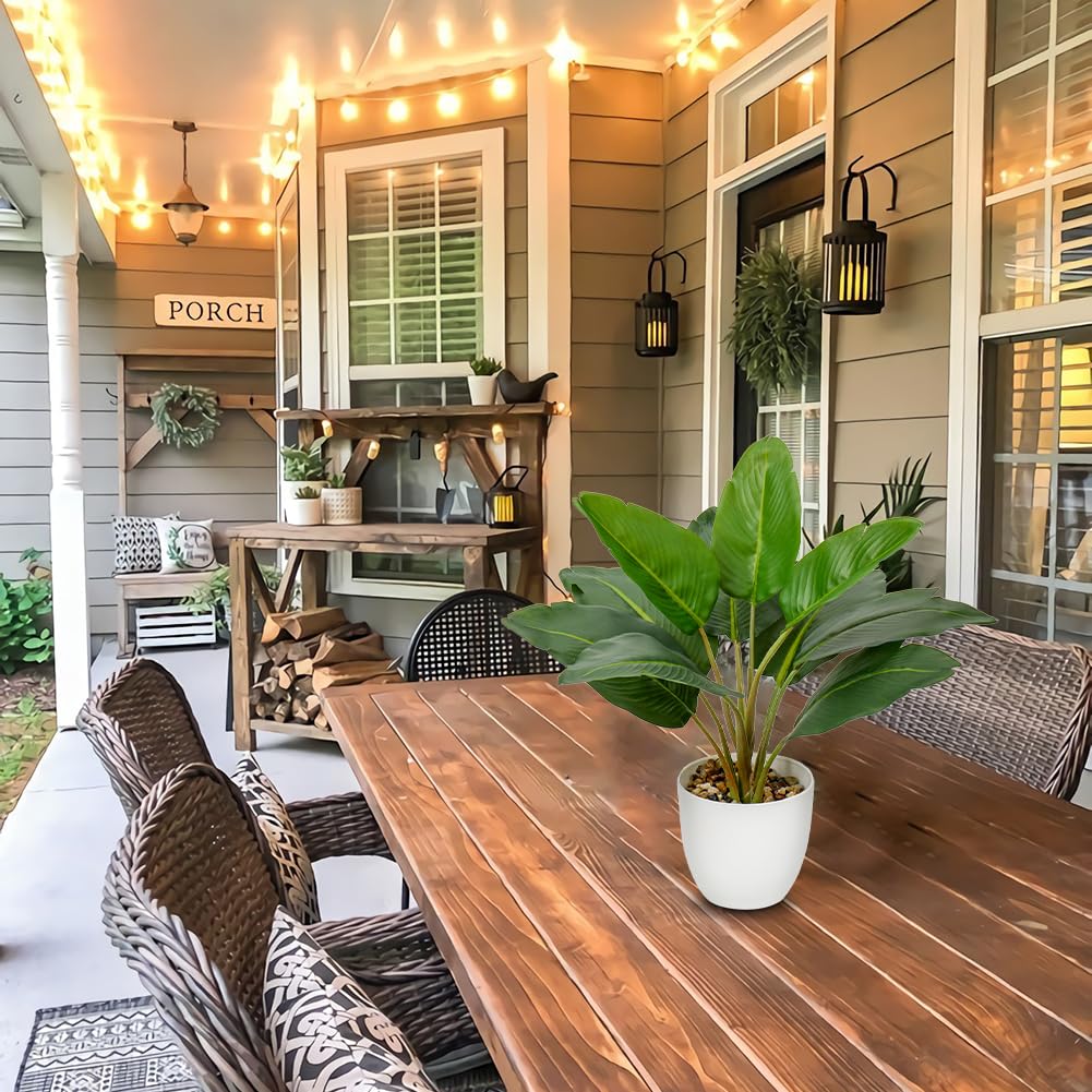 Artificial Bird of Paradise Plant in Pot – 15'' Faux Tropical Palm Banana Leaf for Indoor or Outdoor Decoration