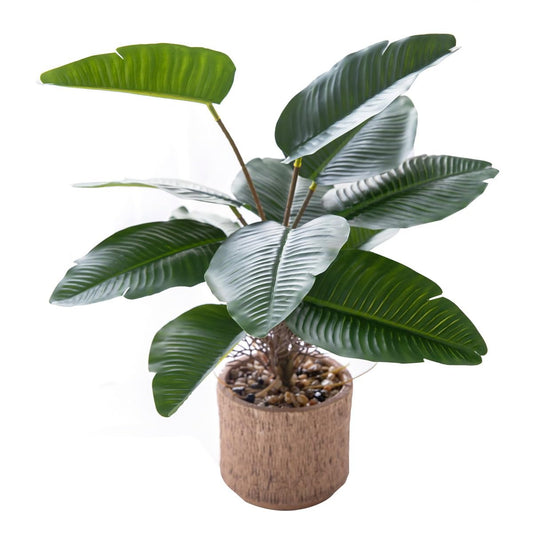 Giftale 12.6'' Artificial Bird of Paradise Plant in Brown Ceramic Planter – Small Faux Indoor Plant for Desk, Office, House, or Bathroom Decor