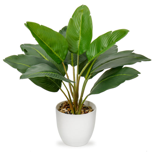 Artificial Bird of Paradise Plant in Pot – 15'' Faux Tropical Palm Banana Leaf for Indoor or Outdoor Decoration