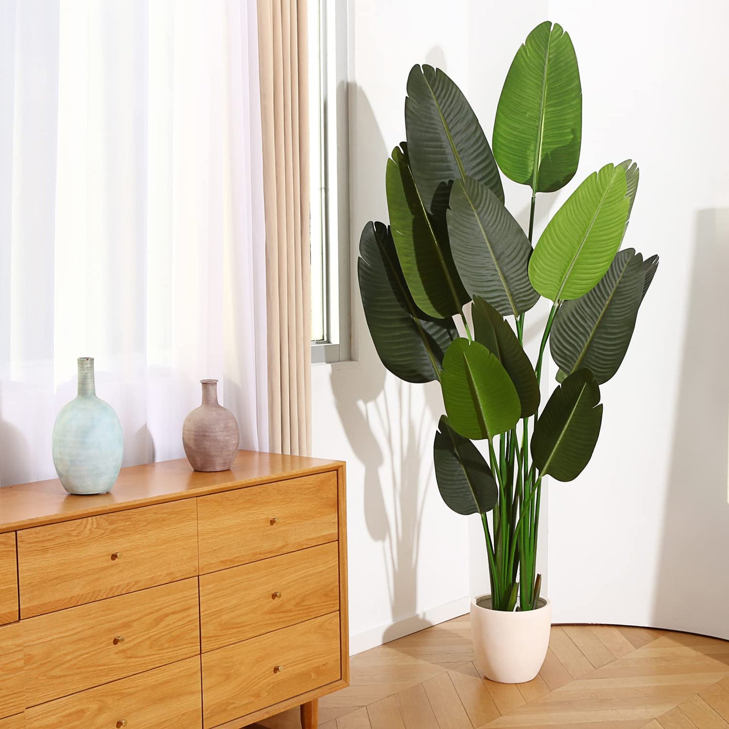 Fopamtri 6ft Artificial Bird of Paradise Plant – Faux Palm Tree with 13 Trunks in Pot for Indoor and Outdoor Home or Office Decor