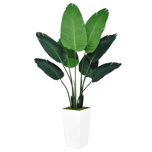 ASTIDY 5ft Artificial Bird of Paradise Plant – Faux Tropical Palm Tree with White Tall Planter for Indoor Home and Office Decor